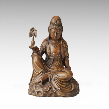 Religion Bronze Sculpture Avalokitesvara Decor Statue Buddha Tpfx-034